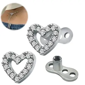 2Pcs 14G Flower Cubic Zirconia Dermal Anchor Tops and Base, 316L Surgical Steel AAA CZ Microdermal Piercing Studs, Hypoallergenic Internally Threaded Punk Body Piercing Jewelry for Women