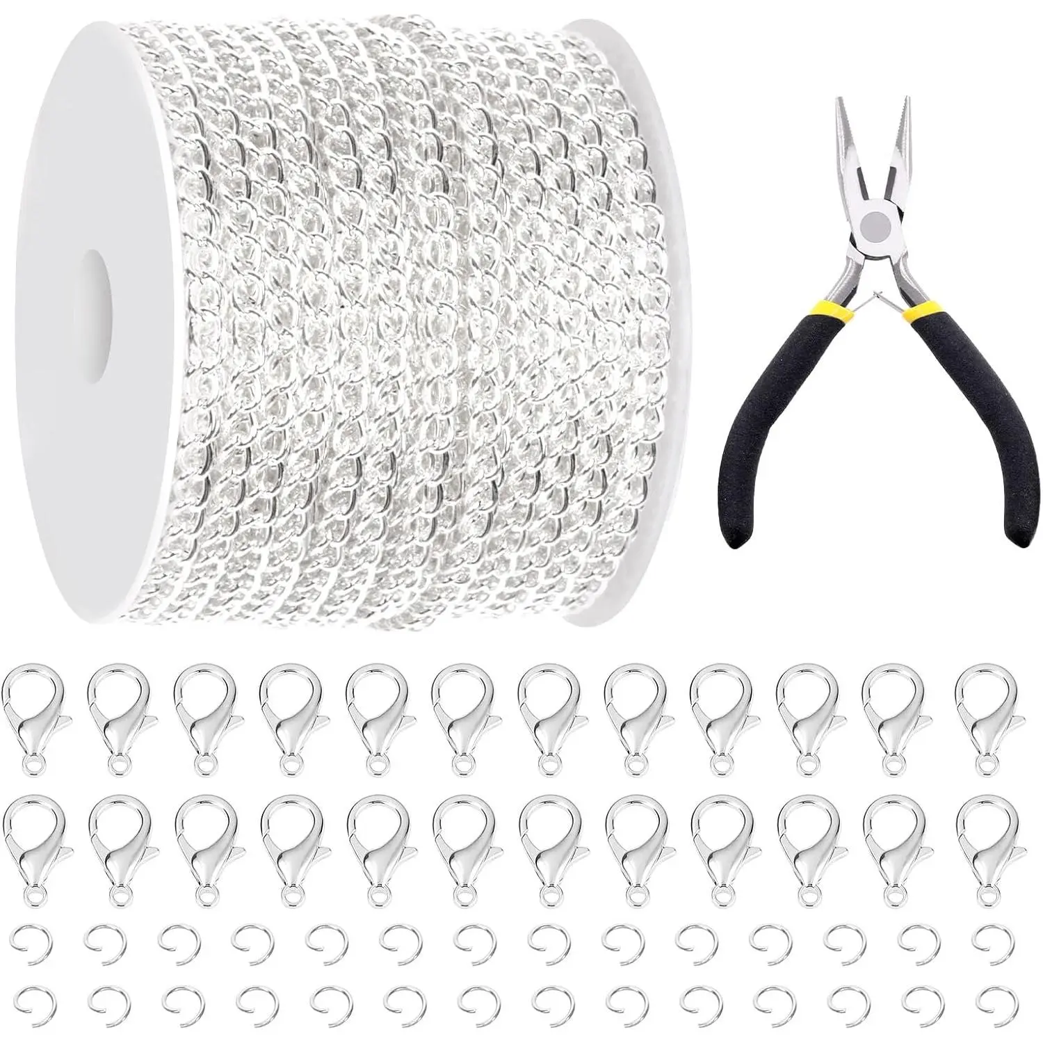 102 count 30   Chains Set   Link Chains Link Rolls Bulk Twisted Links Chain Necklace  Making Chains with Lobster Clasps and Jump Rings for Necklace  Making