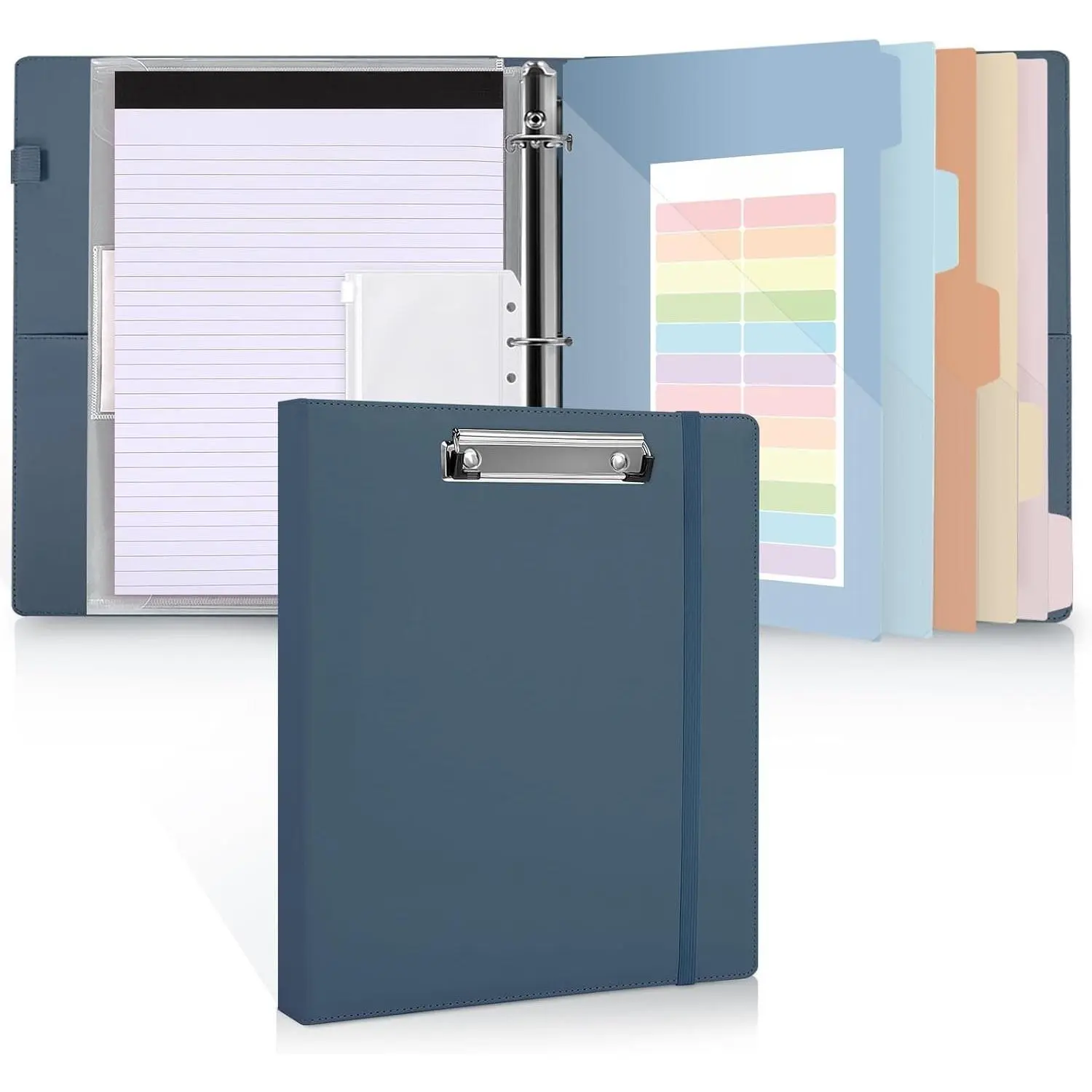 3 Ring Binder with Clipboard, 13.2" × 10.2" Faux Leather 1 Inch Binder Organizer with 5 Pocket Dividers, Notepad, Labels & 2 Storage Pockets for Teachers, Students,  & Office Work