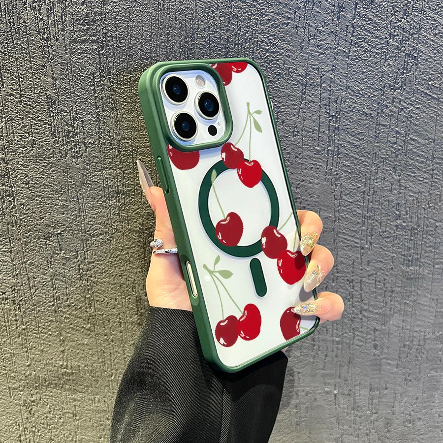 Phone case for iPhone 16 Pro Max 15 Plus 14 13 12 11 XS Max XR X Cherry Pattern Non-Yellowing Transparent Anti-Scratch Shockproof Pocket-Friendly Durable MagSafe Case with Charging Cellphone Cover Gift
