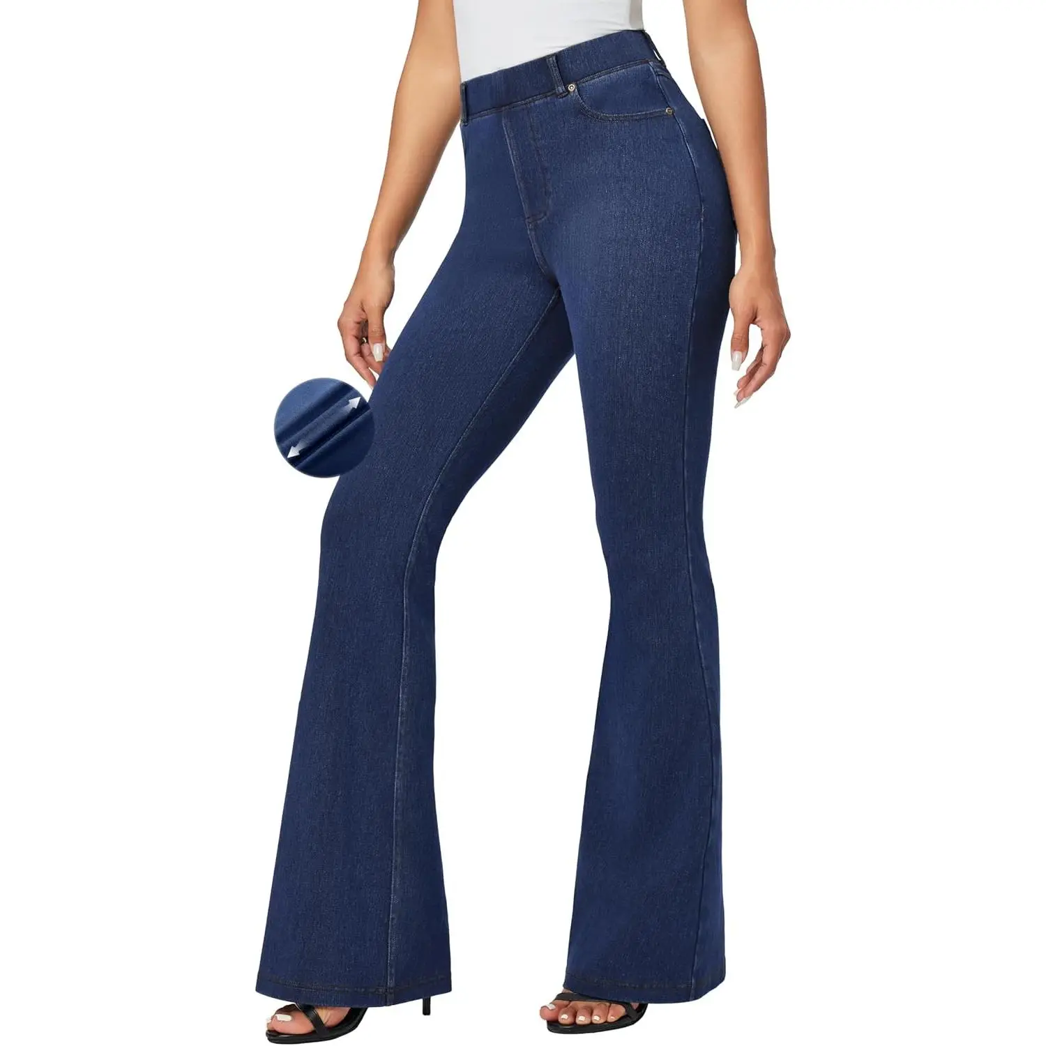 Women's High-Waist Denim Bell Bottoms - Pull-On, Stretch Fabric, Bootcut Fit, Tummy Control Flare Pants