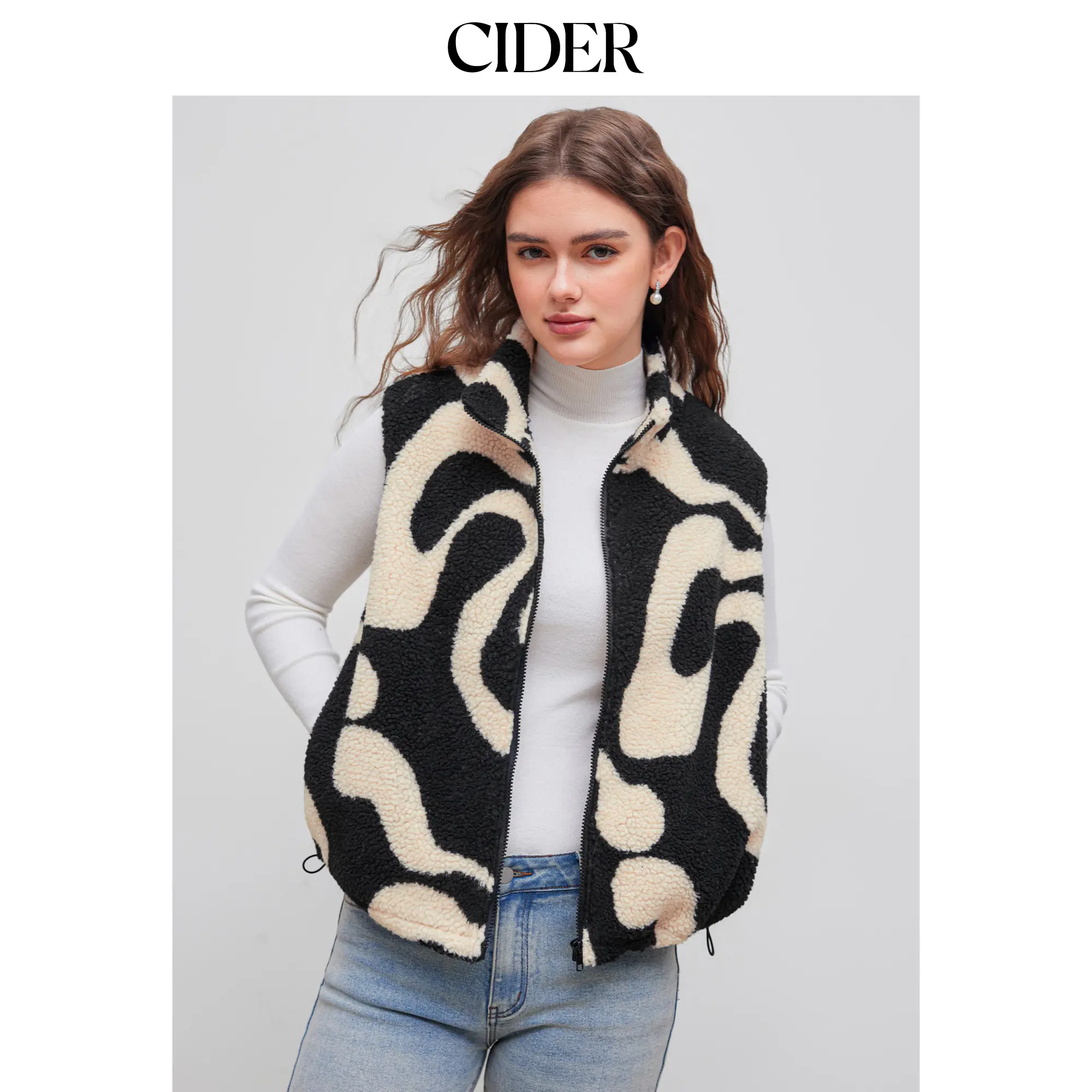 Cider [size 2-26] Fleece High Neck Geometric Drawstring Puffer Vest SummerFinds