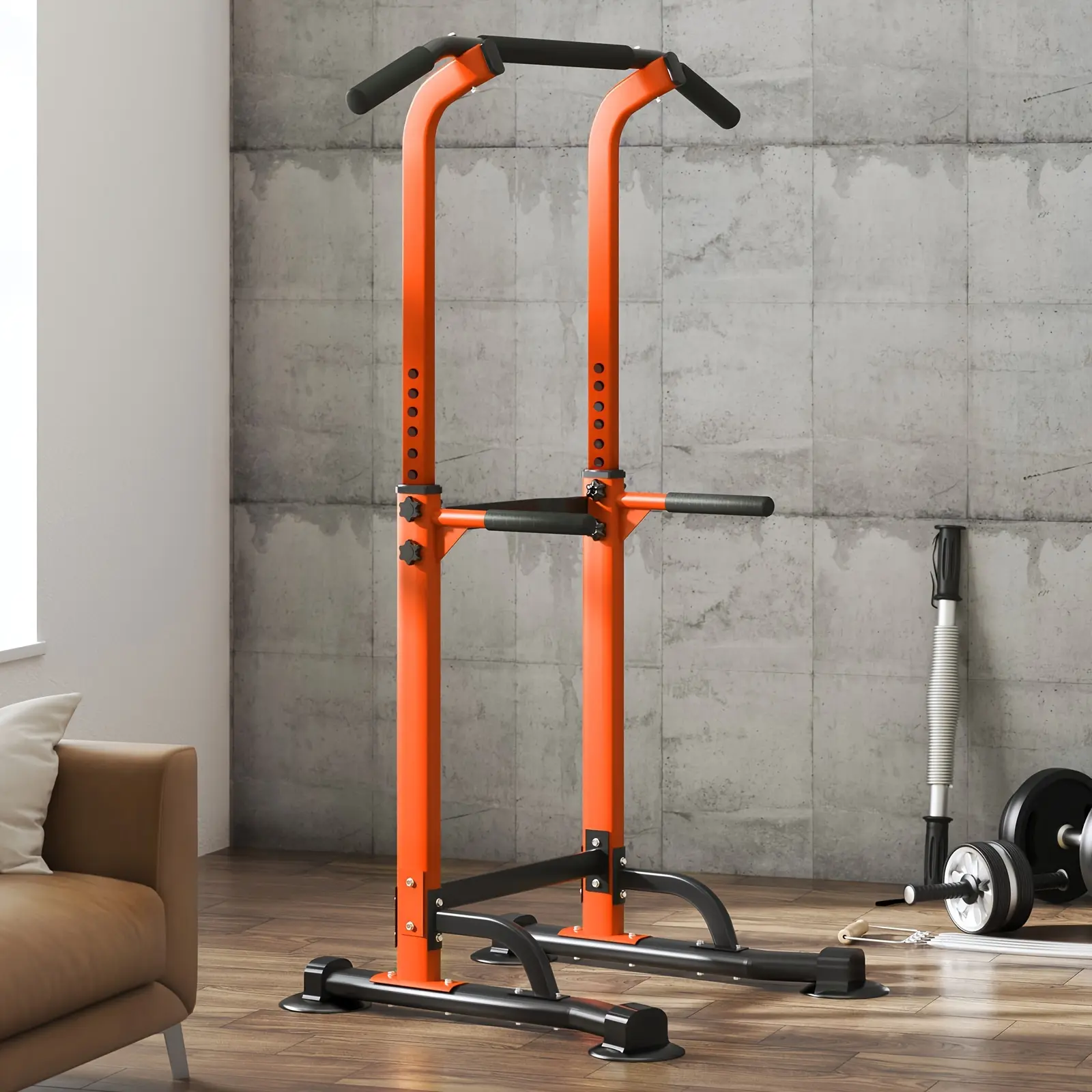 Adjustable Height Power Tower Dip Station, Pull-Up Bar for Home Gym, Strength Training Equipment