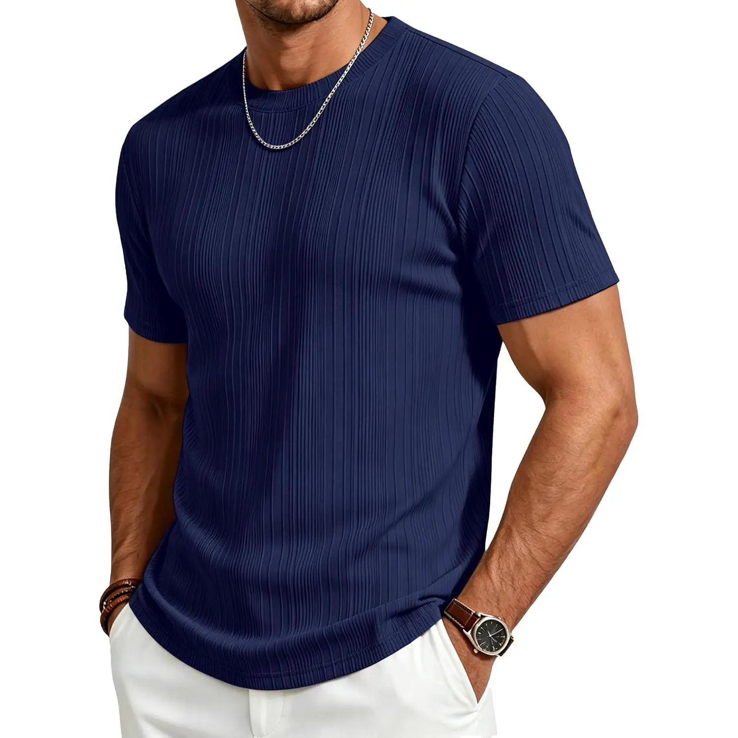 Gracyoga T Shirts for Men 2026 Trendy Stylish Casual Tshirt Navy Blue L| Dressy,Spring,Summer,Fall,2026 Trendy Fashion,Nice,for Semi-Formal,Date,Daily Wear,High End,Gift for Grandpa,Dad,Boyfriend, Tops, Classic