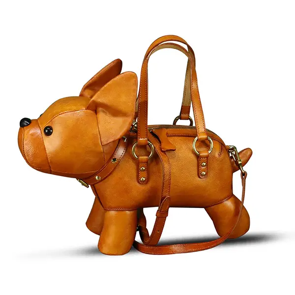 Genuine Leather Purses and Handbags for Women Unique Handmade French Bulldog Shape Crossbody Shoulder Bag Vintage Satchel