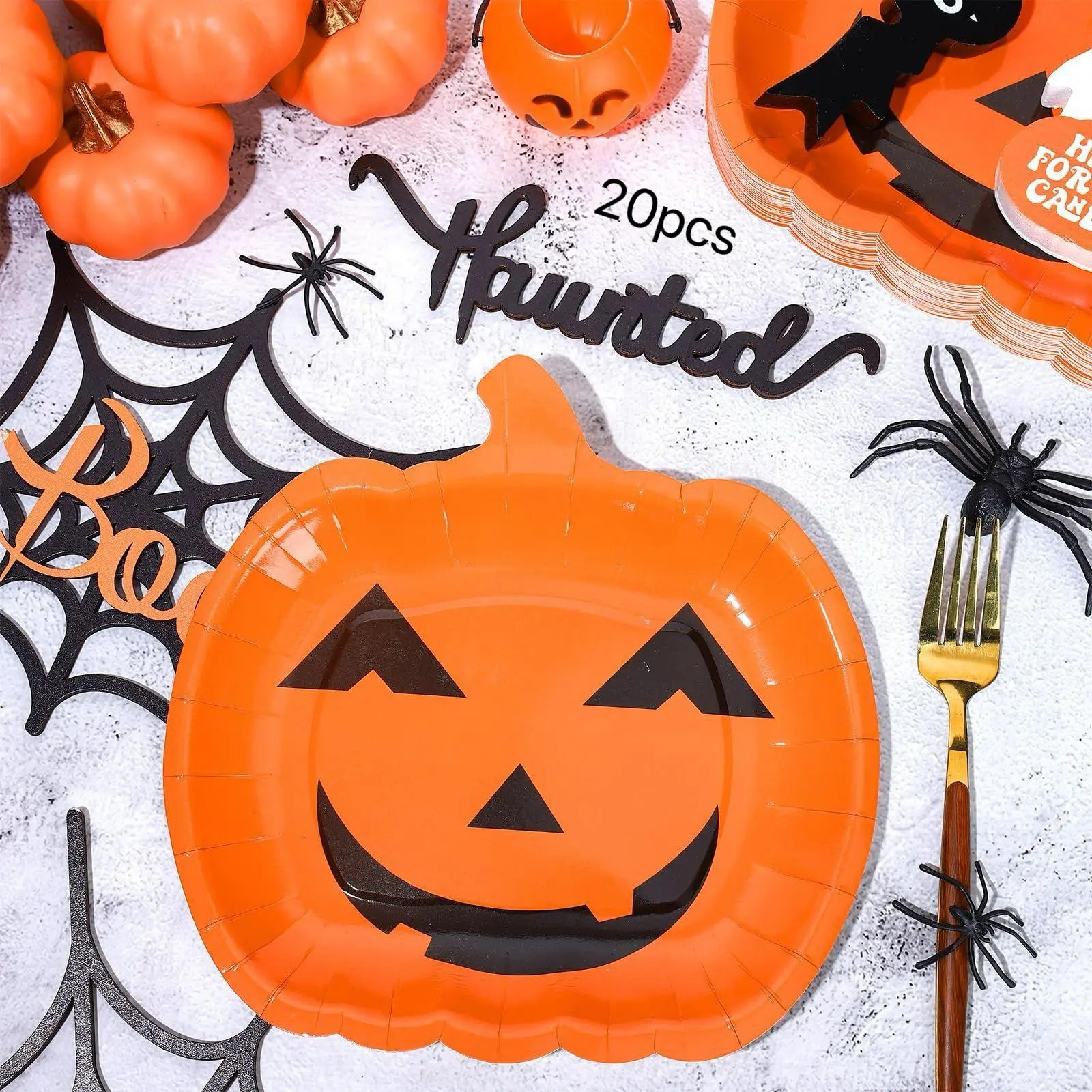 20pcs Halloween Paper Plates Pumpkin Face Disposable Party Supplies, 9 Inch Ugly Pumpkin Decorative Plates for Birthday Festivals