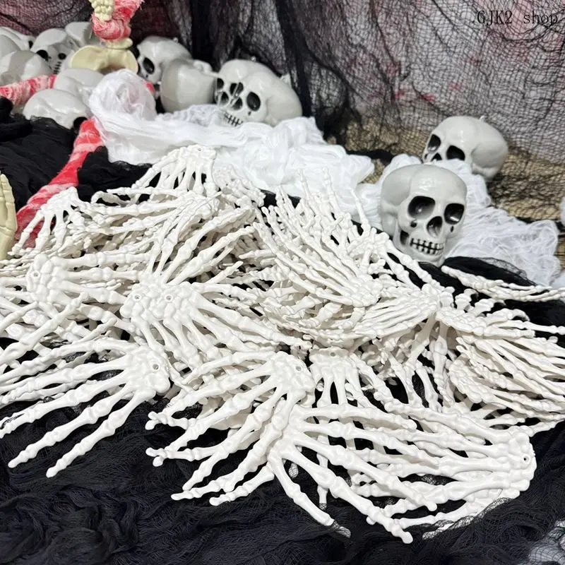 Vintage Washed Black White Luminous Skeleton Hand Prop for Haunted House Party