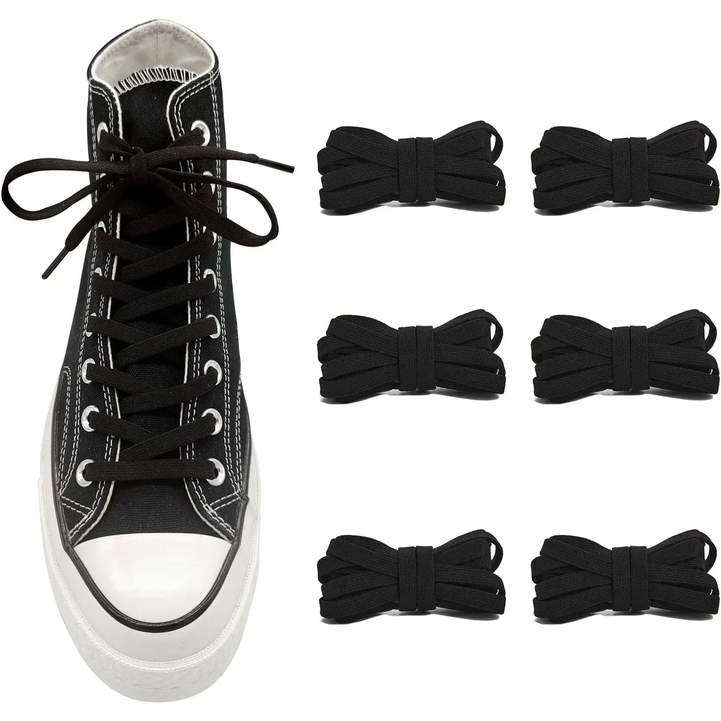 3 Pairs 5/16" Elastic Shoe Laces for  High Tops and Low Top, Flat Bungee Stretchy  Shoelaces