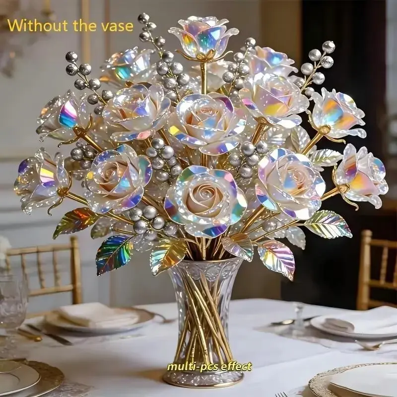 25pcs Crystal Rose Berry Set, Flowers & Silver Berries, Indoor Outdoor Decor, Durable Artificial Flowers, Seasonal Decoration