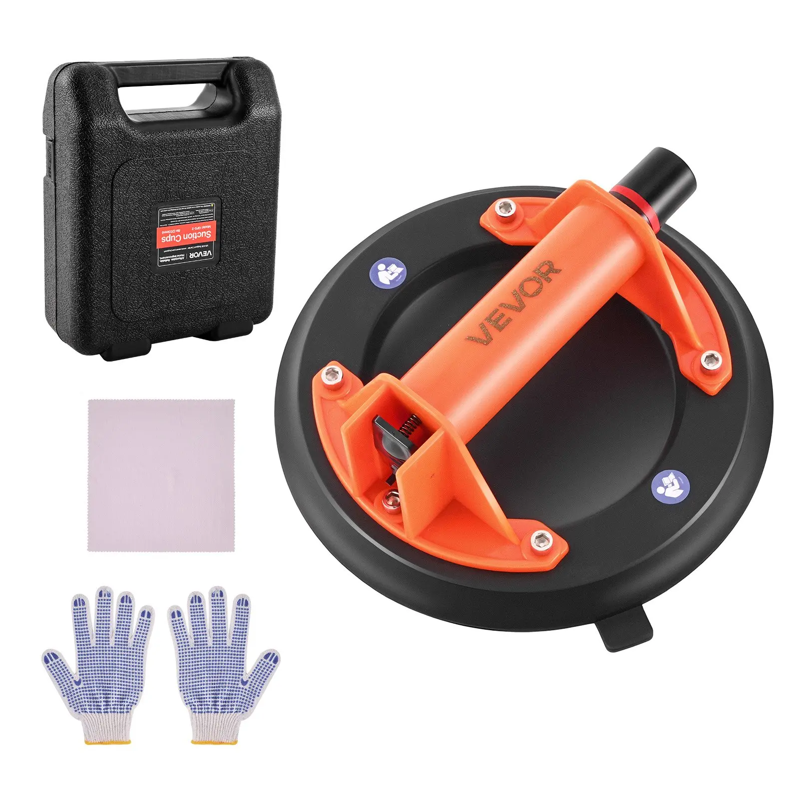 VEVOR GPS-2 Vacuum Suction Cup Tool, 8-Inch Powerful Durable Suction Glass Lifter with Ergonomic ABS Handle, 400 lbs Max Capacity w/Carrying Case for Large Tile, Granite (1-Pack)