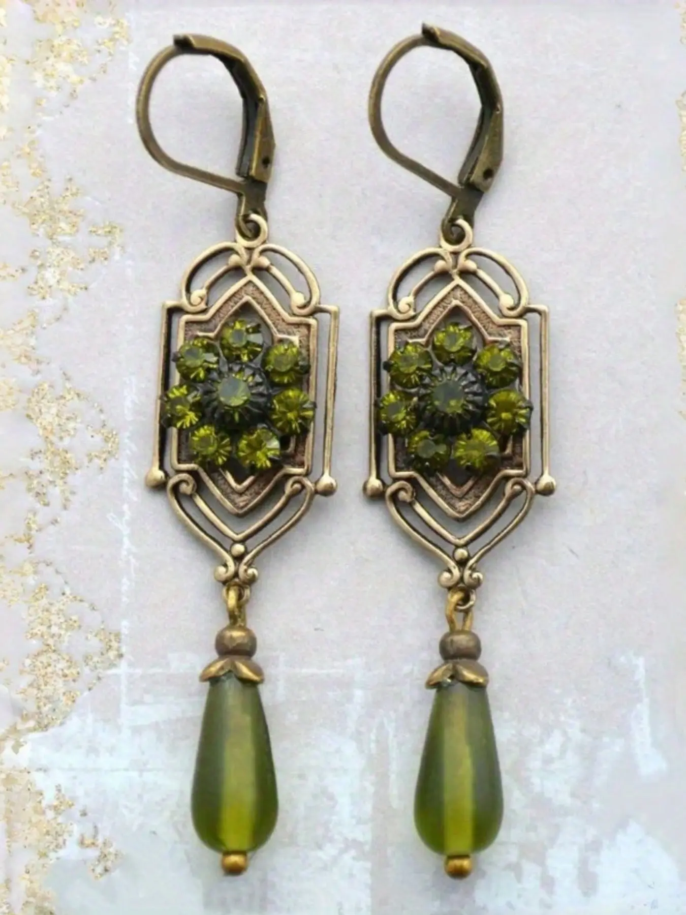 Vintage Feng Shui Teardrop Earrings, Retro Court Style Synthetic Zircon Flower Long Geometric Dangle Earrings, Elegant Women's Party Jewelry, Dangling Earrings