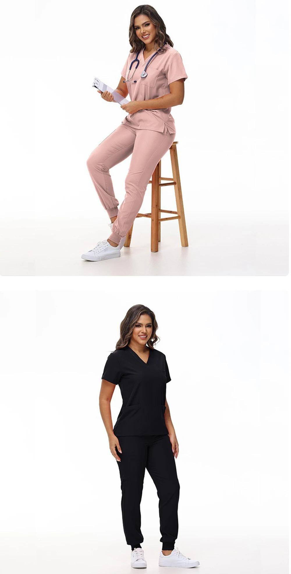 Brand New Women's Medical Scrub Suit Stretch Surgical Uniform with Pockets Top and Pants Nurse Doctor Workwear Overalls Casual Womenwear