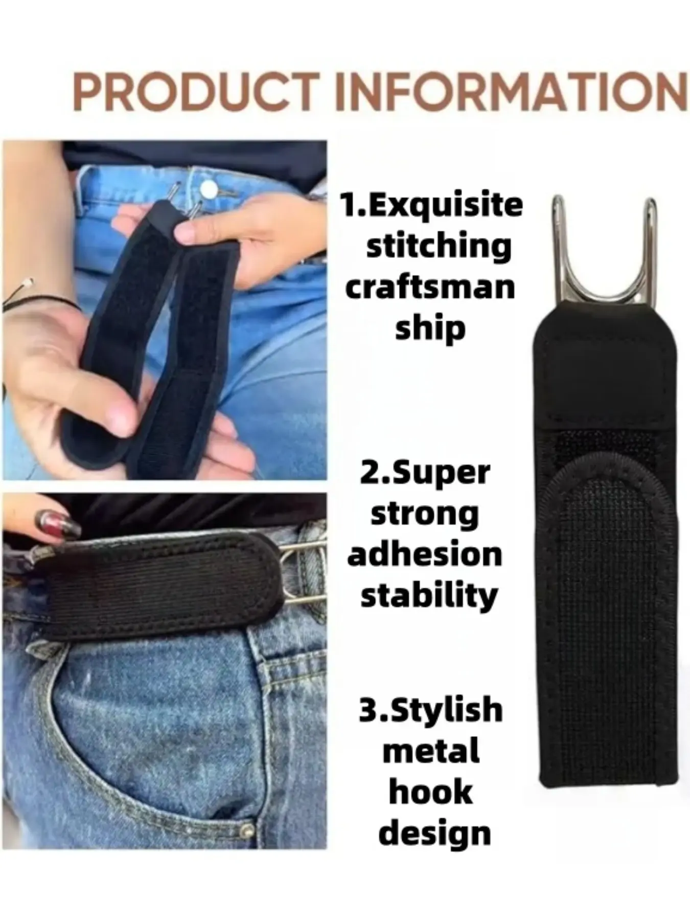 Adjustable Hook Belt with Velcro, Unisex Belt for Casual Use, Convenient and Easy to Wear, Casual Web Belt, Adjustable Belts, Casual Style Belts, Casual Waist Belt