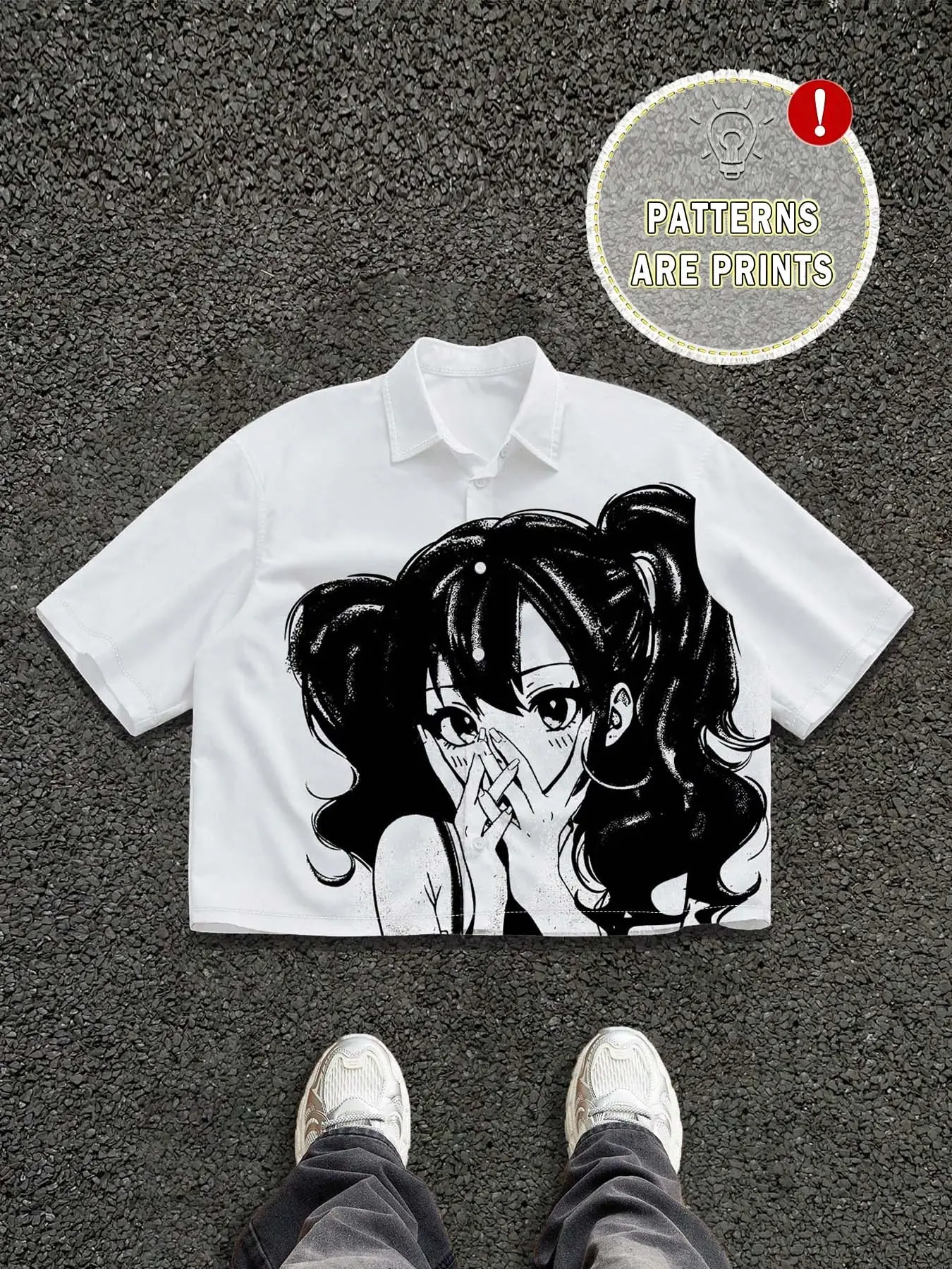 Men's Classic Dark Hand Graffiti Print Casual Short Sleeve Shirt, Comfortable Loose Streetwear Collar Top, Versatile Artistic Shirt for All Occasions