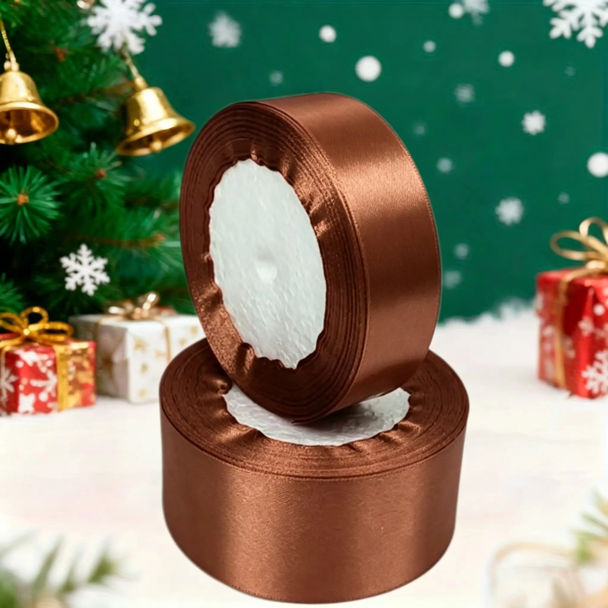 Chocolate Color Ribbon Set, 40mm & 25mm Wide, 22.86m Long, Ideal for Wedding, Art Decor, Flower Arrangements, Gift Wrapping, Craft Projects