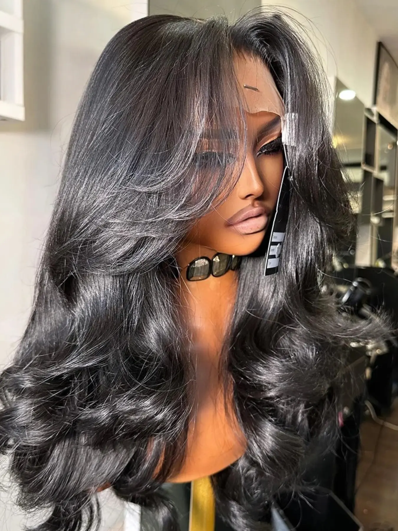 180% Density Soft Glue-Free Natural Wavy Big Curl Wig, 26 Inches Long, Daily Curl Style, 13x4x1 Lace Front Full Cap, Heat-Resistant Fiber Hair, Lace Front Wigs