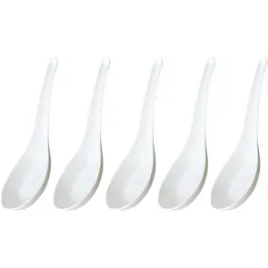 5 Pcs Reusable Heat Resistant Unbreakable Plastic Chinese Soup Spoon for Ramen Soup Fried Rice Mapo Tofu and Rice Porridge