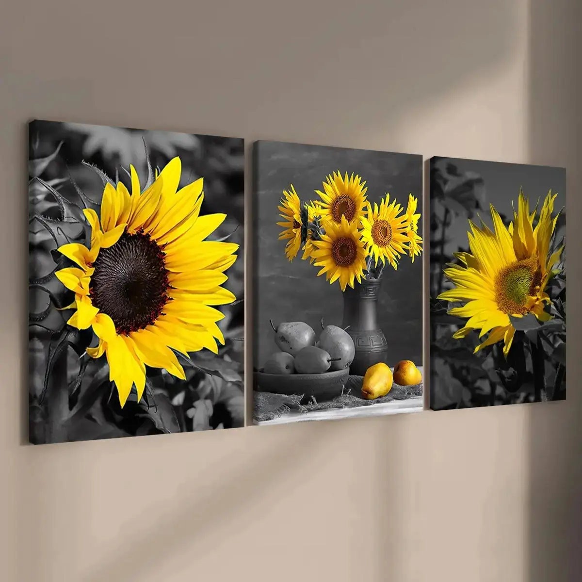 3-Piece Borderless Canvas Wall Art, Healing Gentle, Rural Realism, Still Life Beauty, Natural Freshness, Sunflower Art, Wall Decor Art, for Bedroom, Living Room, Office