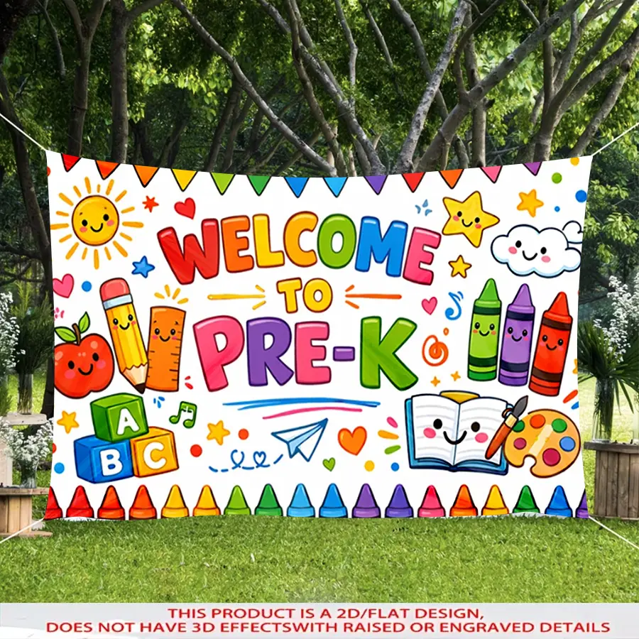 Preschool Welcome Polyester Backdrop Banner - Lightweight Kindergarten Classroom Decor Wall Hanging, Wedding Decoration Gift, Bag-Included Photo Booth/Party Backdrop