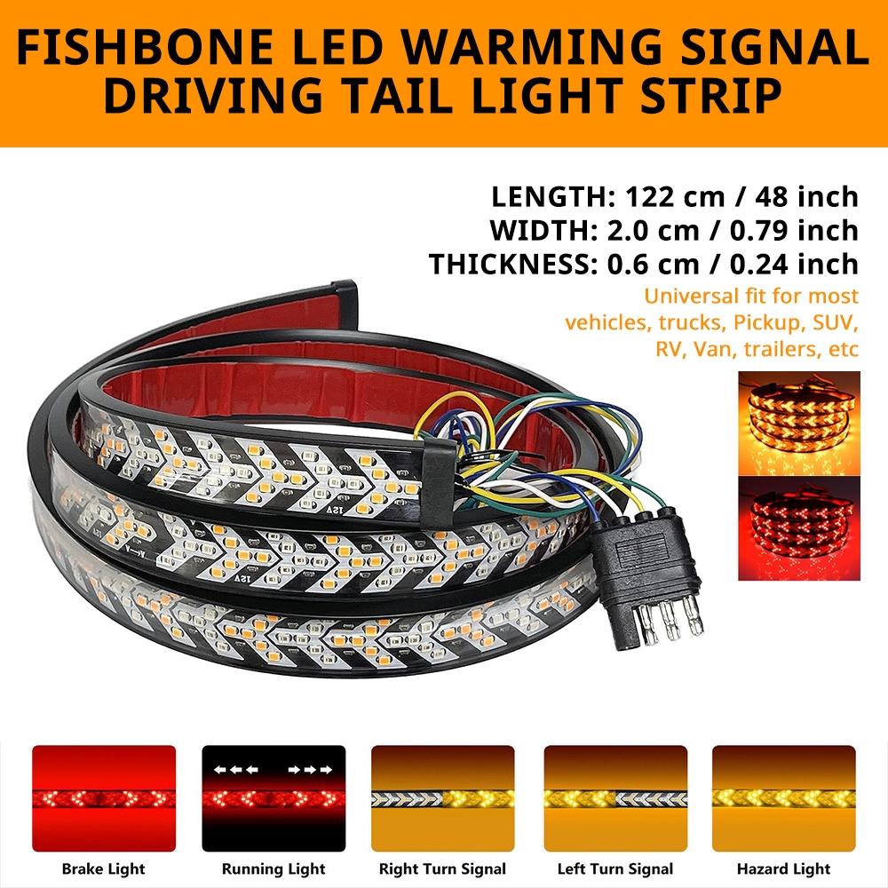 48 Inch Car LED Light Bar, Dynamic Fishbone Shaped Decorative Light, Car Tailgate LED Light Bar, Decorative Light for Truck Pickup Trailer SUV RV VAN Jeep, Led Tailgate Lights