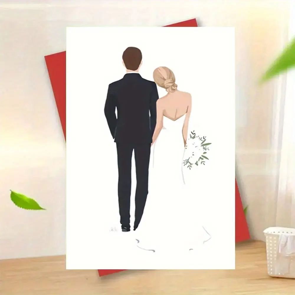 Elegant Wedding Greeting Card with Bride and Groom, Minimalist Line Art, High-Quality Paper, Perfect for Weddings, Holidays, Gifts