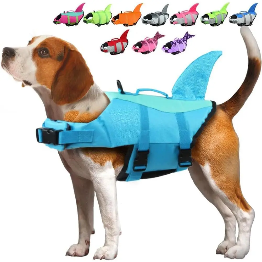 Dog Life Vests, Dogs Floats for Swimming, Boat, Pool, Ripstop Dog Life Jacket with High Buoyancy and Lift Handle for Small and Medium Breeds, (M,Pool Blue)