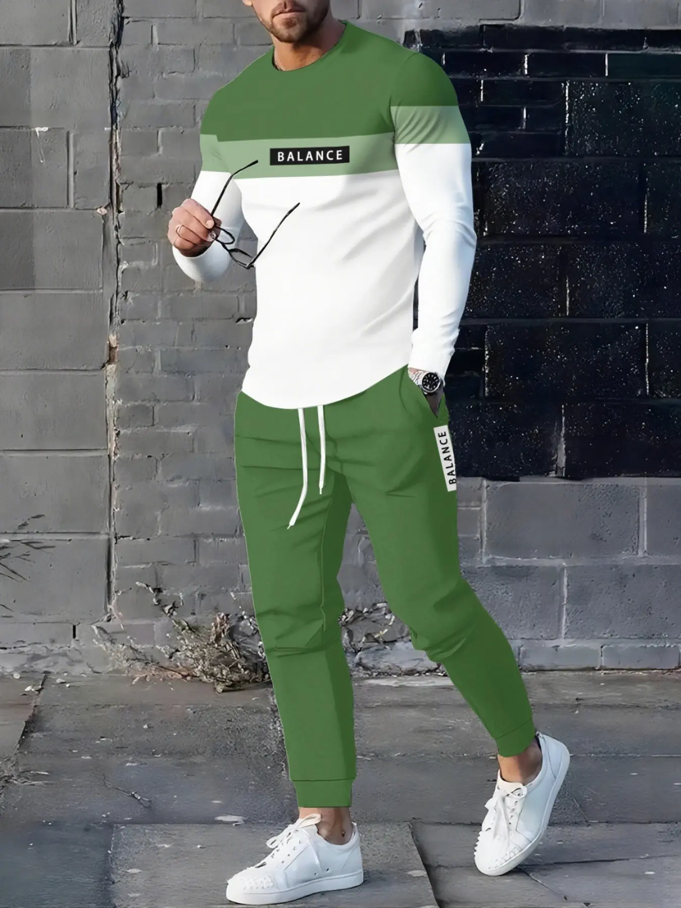 Men's Casual Sportswear Set, Fashion Colorblock Long Sleeve Top with Pants, casual activewear set, Casual Athletic Wear, Athleisure Set, Comfortable Breathable Daily Wear, Fitted Style for Spring & Fall