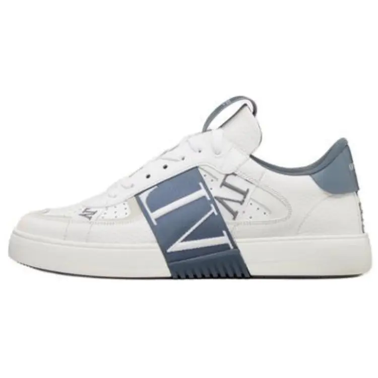 Men's Valentino VL7N Leather Round-Toe Lace-Up Low-Top Trainer - Casual Footwear, White & Blue Trending Shoes, Maison Mihara Verifiable with Global Authentication Credentials