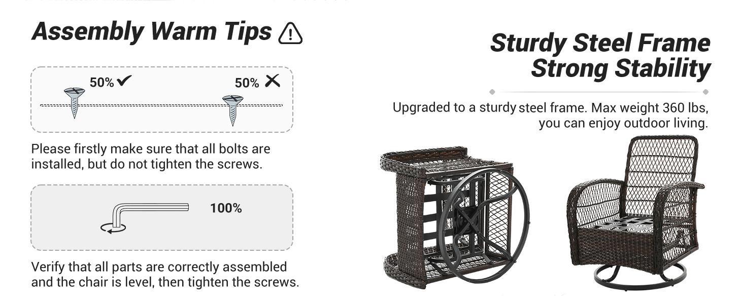 Amopatio Greenish Spring 3 Pieces Patio Furniture Set, Outdoor Rattan Swivel Rocker Gliders for Garden & Backyard, Love Seat Conversation Set with Glass Table