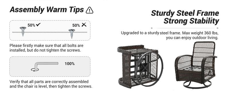 Amopatio 3 Pieces Patio Furniture Set, Outdoor Rattan Swivel Gliders Rocker with Glass Table and Cushions for Poolside/Deck/Garden/Backyard/Porch Amopatio 3 Pieces Patio Furniture Set, Outdoor Rattan Swivel Gliders Rocker with Glass Table and Cushions for Poolside/Deck/Garden/Backyard/Porch