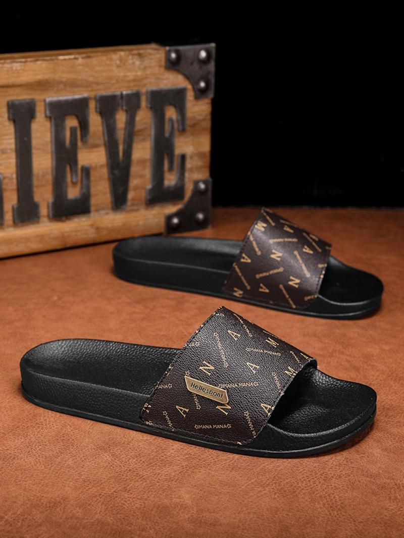 Men's Letter Pattern Slide Sandals, Casual Comfortable Non-slip Slippers for Beach, Lightweight Outdoor Slippers for Pool, Gym & Travel, Boy, Casual Soft Slippers