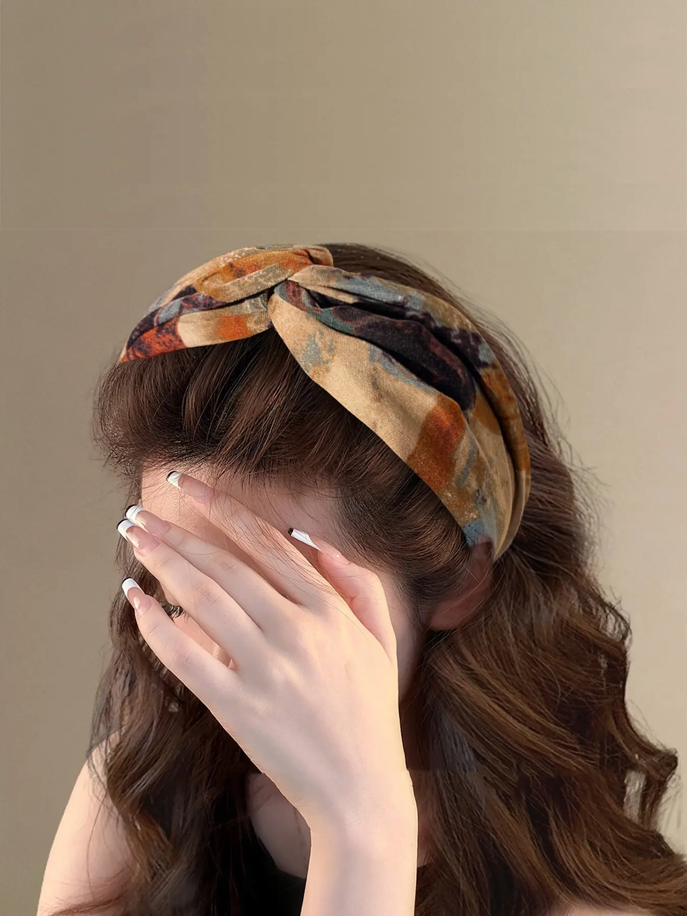 Vintage Oil Painting Tie-Dye Hair Band, Elegant Cross High Forehead Headband, New 2026 Style, Plain Pattern, All Seasons Accessory