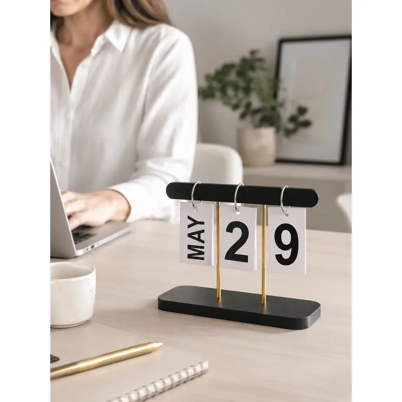 Flip Page Wooden Calendar Decoration for Modern Home Office Desk Setup, Aesthetic Office Supplies, Reusable Perpetual Date Display Ornament for Bedroom Coffee Table Bookshelf Decor, Halloween Christmas Gift for Mom Sister Wife Girlfriend and Coworkers