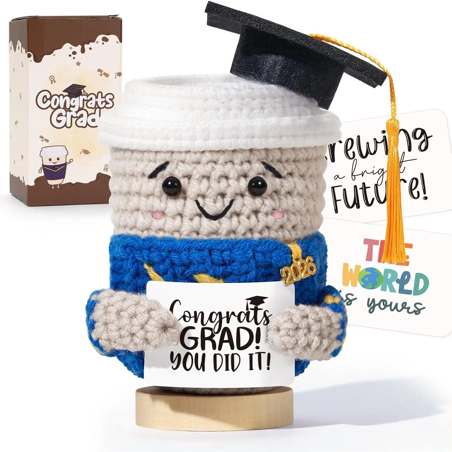 Graduation  2026, Crochet Graduation Coffee Plush for Her Him, Congrats Grad  with  Knitted Coffee Doll, Cute Graduation  for College High School Graduate Class of 2026