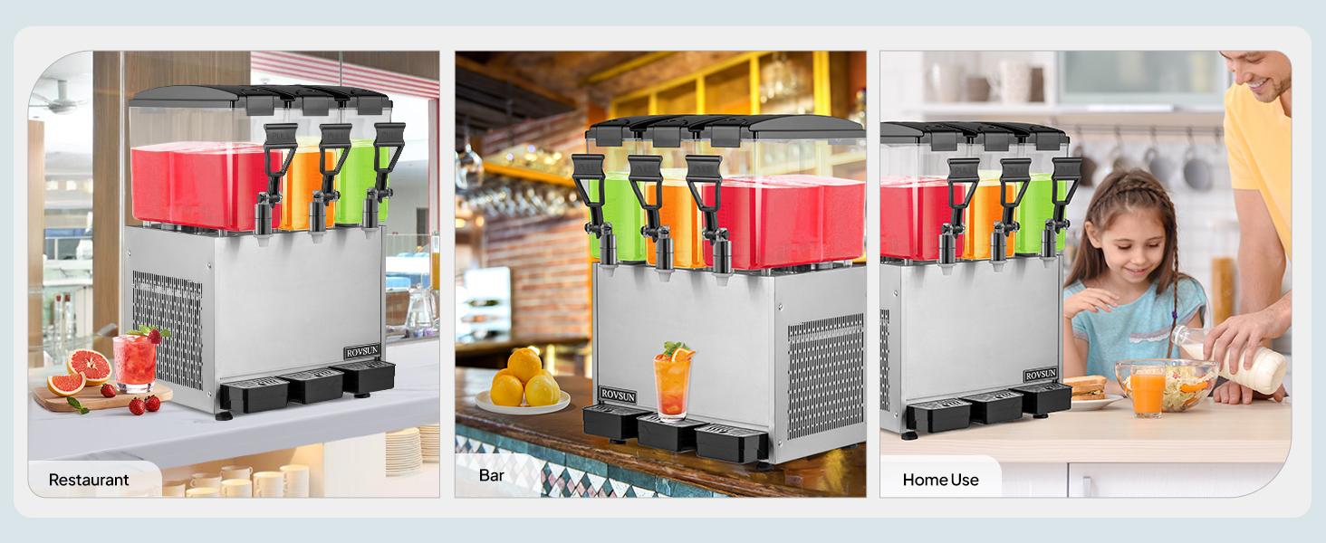 ROVSUN 7.8 Gal/30L Commercial Beverage Dispenser, 10L X 3 Tanks Commercial Juice Dispenser Cold Drink Dispenser Stainless Steel with Thermostat Controller for Home Restaurant Bar Party 110V/60HZ