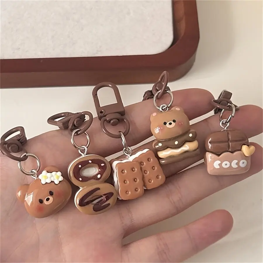 Set of 5 New Cartoon Bear Cookie Keychains, Cute And Fun Bag Charms, Perfect Gifts for Couples And Best Friends
