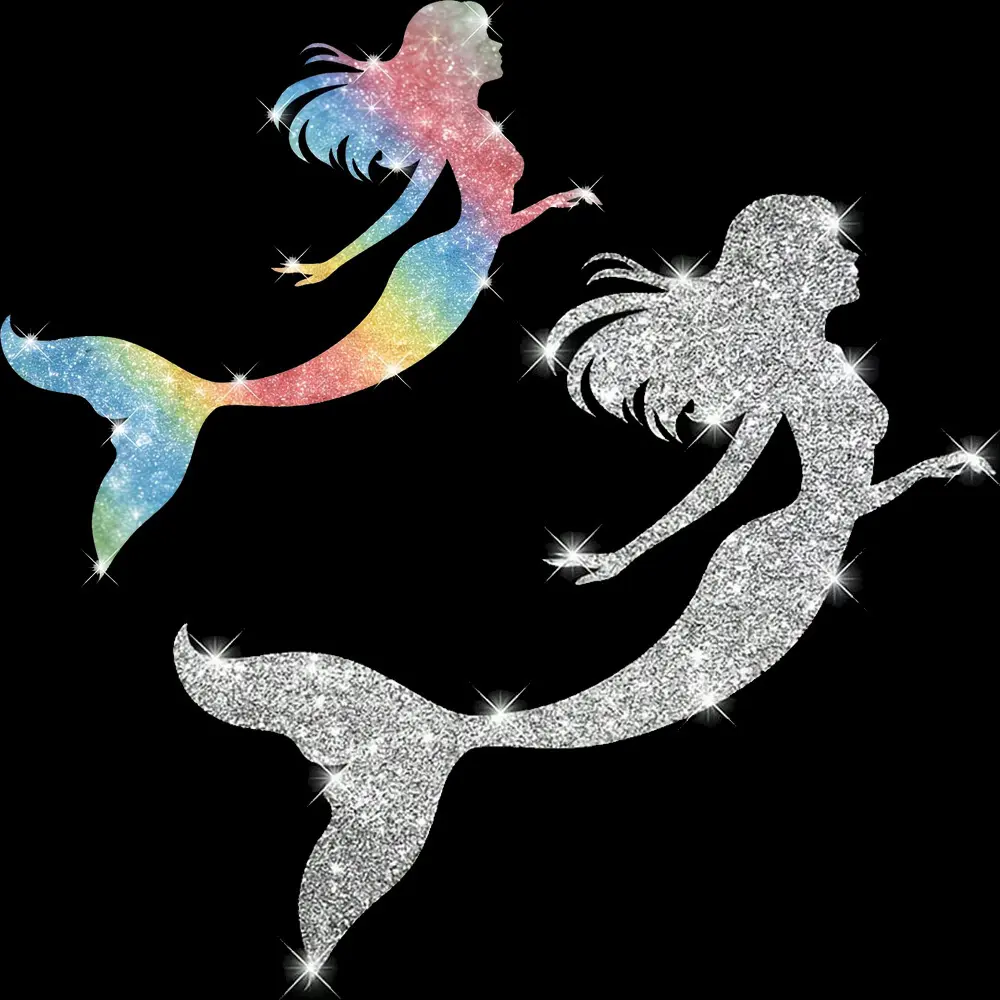 Glitter Mermaid Car Decals Waterproof Self-Adhesive Ocean Myth Vinyl Stickers Rainbow Silver Auto Window Bumper Laptop Decoration Cute Girls Gift