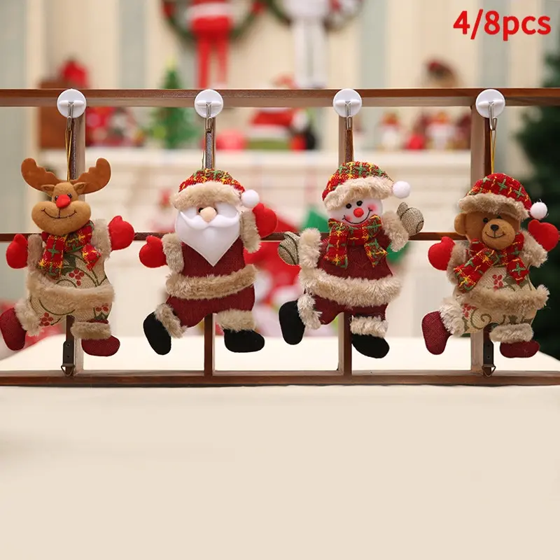 4/8pcs Christmas Tree Decorations, Plush Santa Claus, Snowman, Reindeer, Bear, Dancing Old Man, Festive Holiday Ornaments