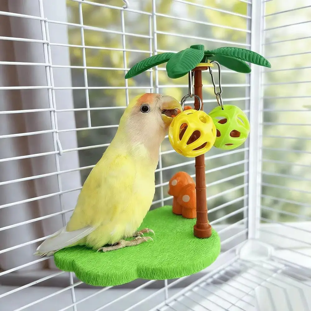 Bird Perches for Cage - Cloud & Palm Tree Shaped Scratching Play Platform with Paw-Grinding Surface & Bell, Small Parrot Accessory for Cockatiels, Lovebirds