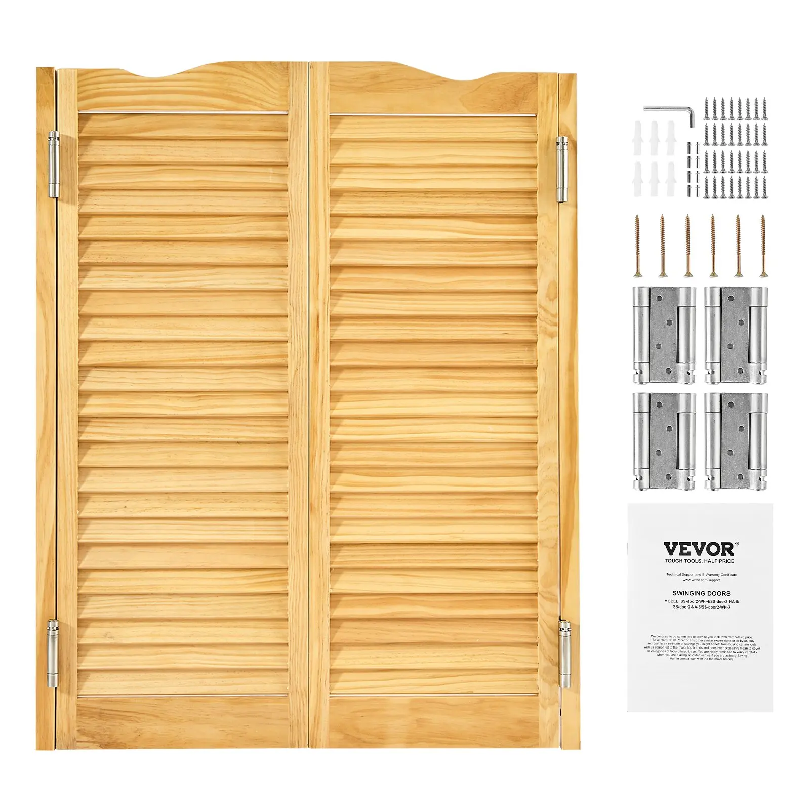 VEVOR Double Saloon Doors, 32"Wx 42" H Arched Top Interior Swinging Cafe Doors, Premium Pine Wood, with Hinges Hardware Kit, Easy to Install, for Hallway Kitchen Bar Pub Entrance, Log Color