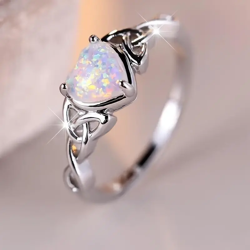 Coquettish Style Promise Ring with Simulated Acrylic Heart Celtic Design Band for Girls, Engagement/Wedding Ring Gift for Your Love, for Teenager