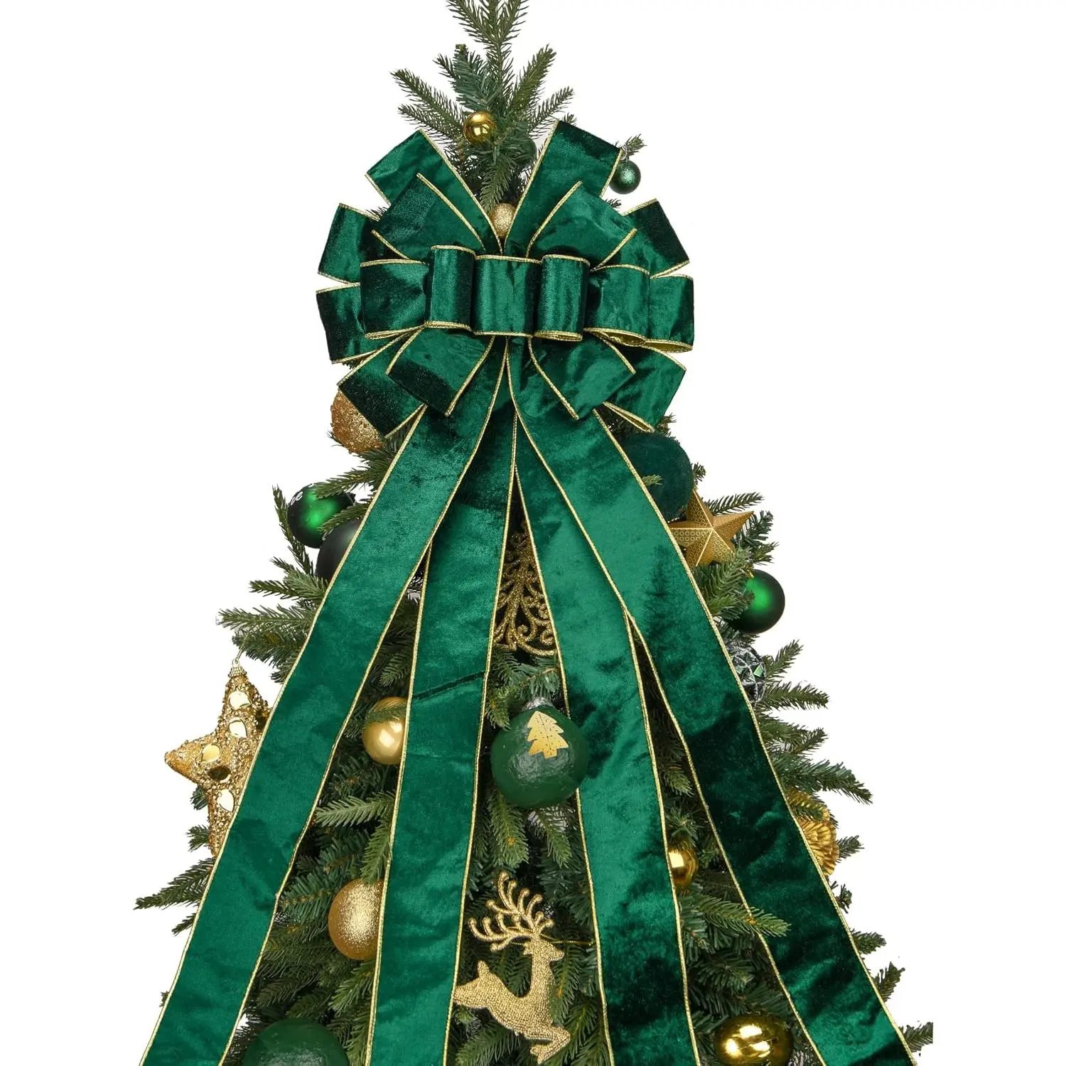 Christmas Tree Topper,48x13 Inches  Toppers Bow,Large Decorative Bows for Christmas Decoration (Green)