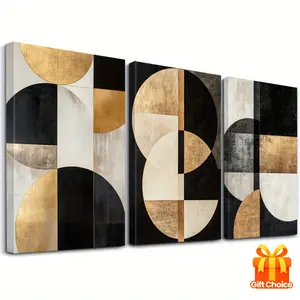 2D flat, 3-piece set of modern geometric wall art decorative paintings, abstract art canvas print wall paintings, stylish decorative posters, luxurious ambiance art prints, bold paintings, home art pieces, room aesthetics, ideal gift, framed
