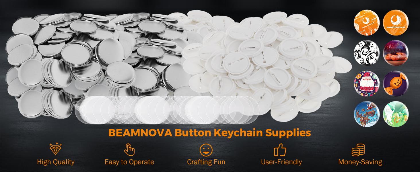 200 Sets of Button Parts Supplies 75mm 2.95 in (Approx. 3 inch) for Button Maker Machine Round Pin Maker, Every Set Includes Tinplate Top, Clip Bottom & Film