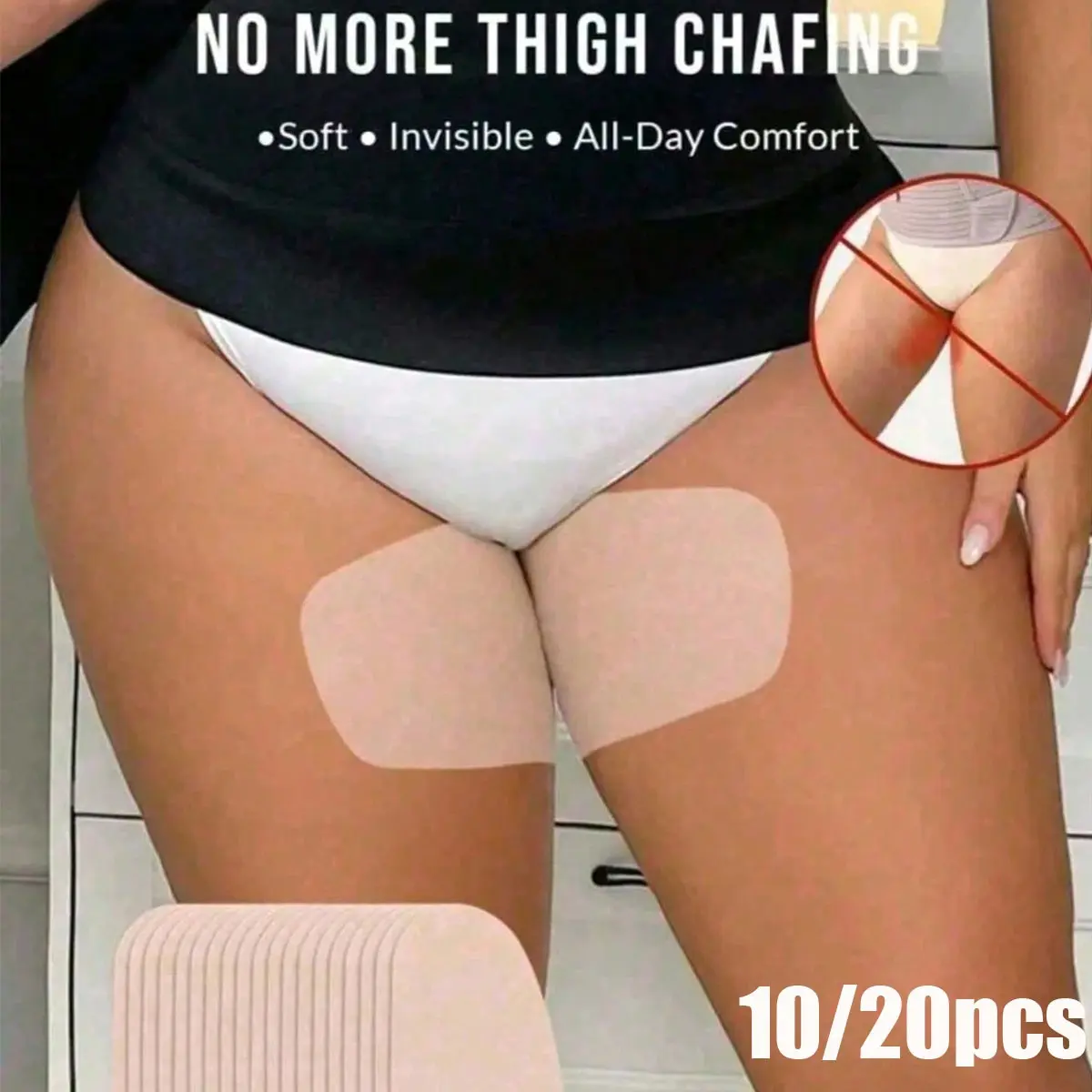 10/20 Pcs Thigh Anti-Chafe Pads + Braided Tape Combo, Body Care Invisible Gentle Skin-Friendly Self-Adhesive Nonwoven Fabric, Prevents Chafing & Friction for Active Lifestyle, No Visible Marks