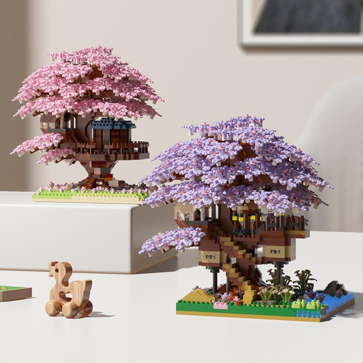 Mini Cherry Blossom Tree House Building Blocks Model (1 Box), Creative House Building Kit and Educational Blocks Toy for Kids, Home Decoration, Birthday and Festival Gift