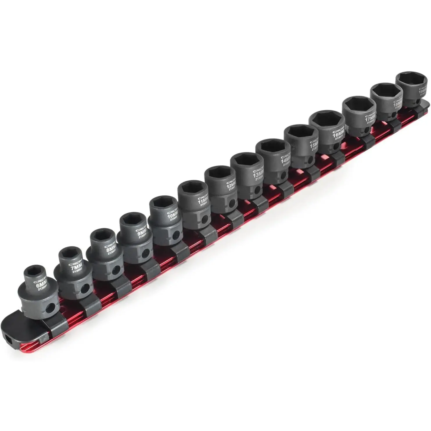 Stubby  Socket Set - 14- 3/8" Drive Metric 6-19mm Low Profile Socket Set, CR-MO Steel Nano Shallow , Includes  Storage Rail (Metric 14 count)