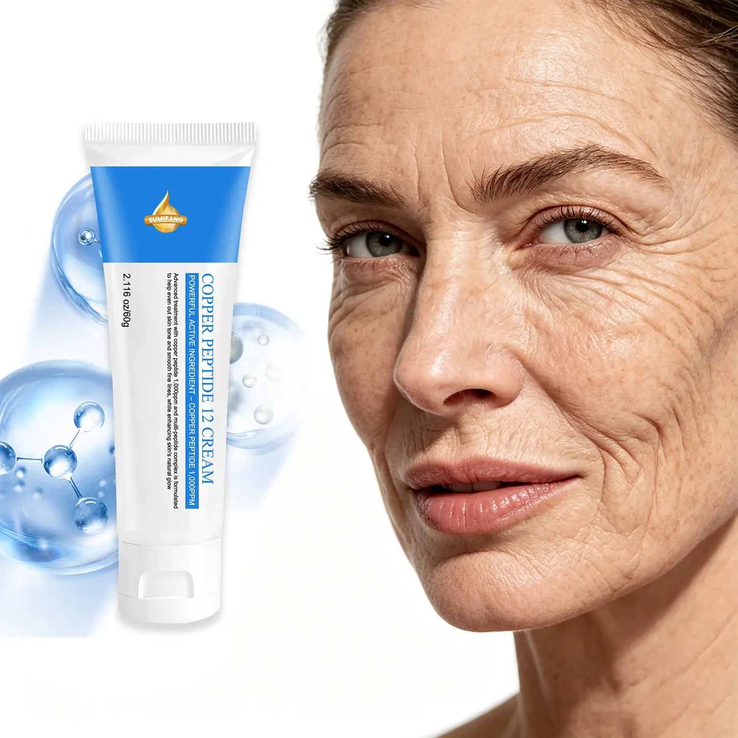 SUMIFANG Copper Peptide Face Cream Moisturizer – 1000ppm Copper Peptide + Niacinamide – Firms & Restores Elasticity – Targets Fine Lines, Wrinkles, and Sagging – 60g – Suitable for All Skin Types