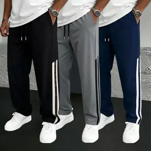 Men's 3-Pack Track Pants Set, Value Pack of Casual Sweatpants with Side Stripes, Comfortable Joggers with Elastic Waist and Drawstring, Perfect for School, Gym, and Lounging, Multiple Colors Included