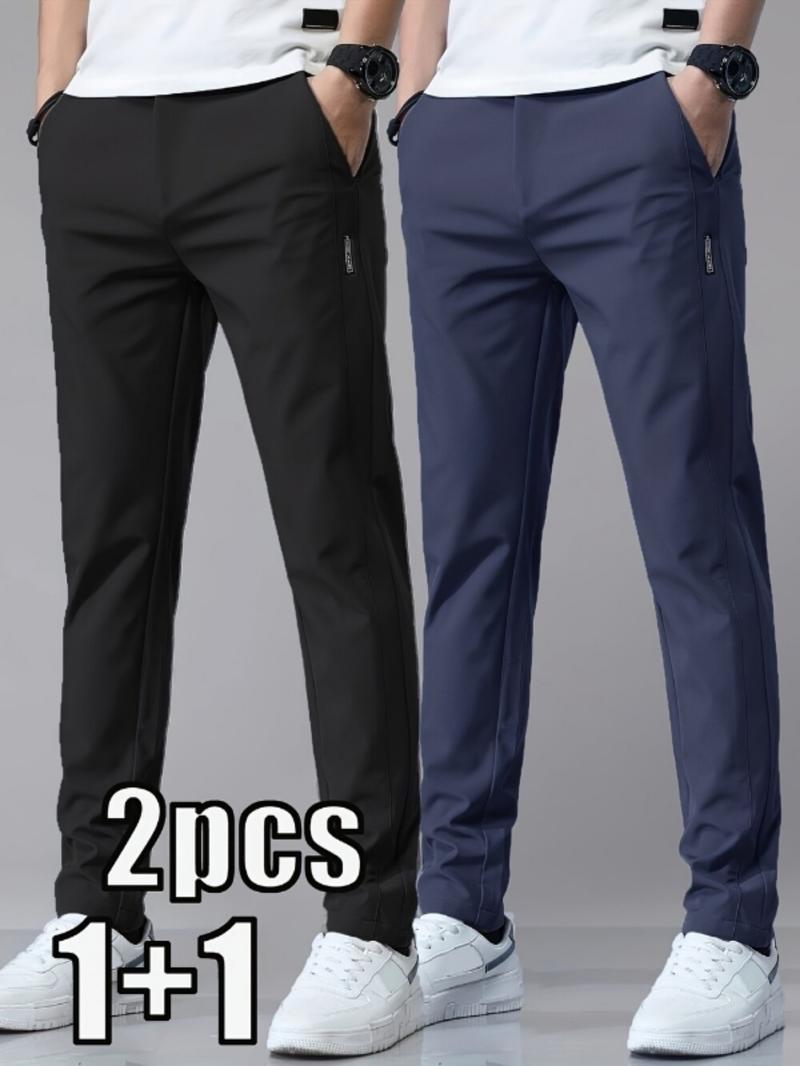 Men's Solid Color Casual Pants, Comfortable Regular Fit, Casual Stretch Waist, Daily Use Men's Trousers, Stylish and Versatile Design for Everyday Wear